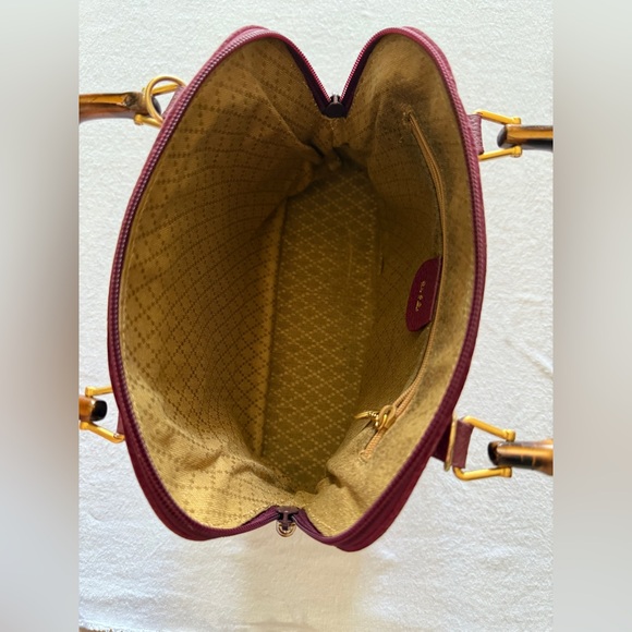 GUCCI Diana Bordeaux Plum Suede Purse Bamboo Handles Pristine Fall’s IT Color - Picture 5 of 14